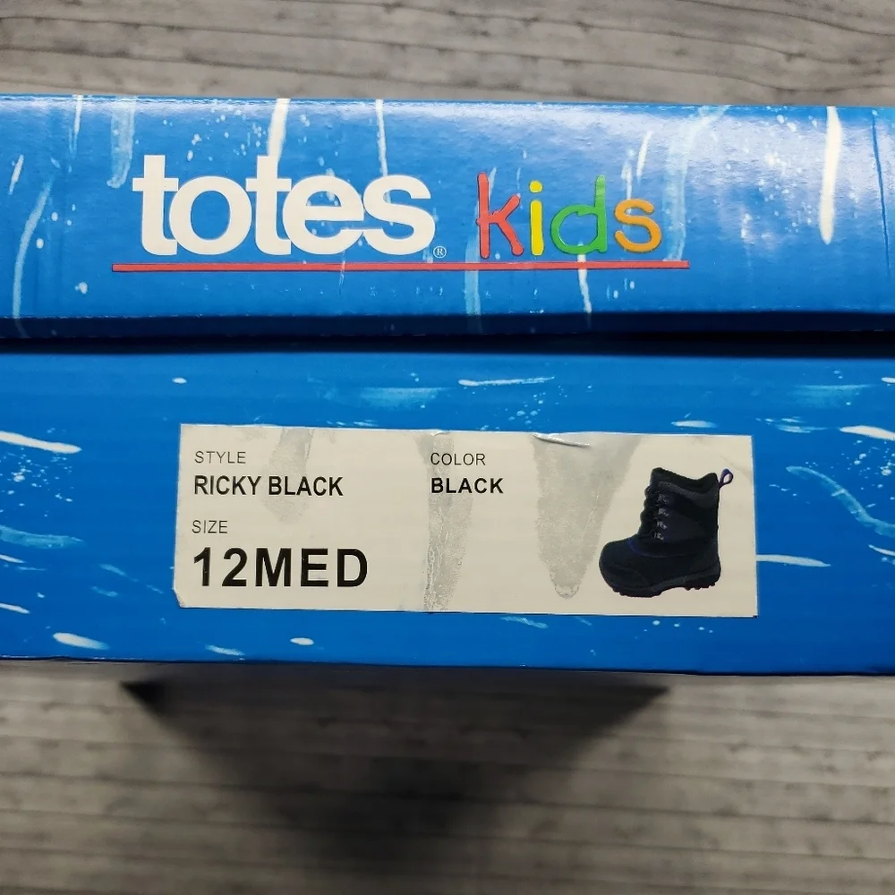 Totes Black Gray‎ Blue Winter Snow Boots Size 12 Ricky